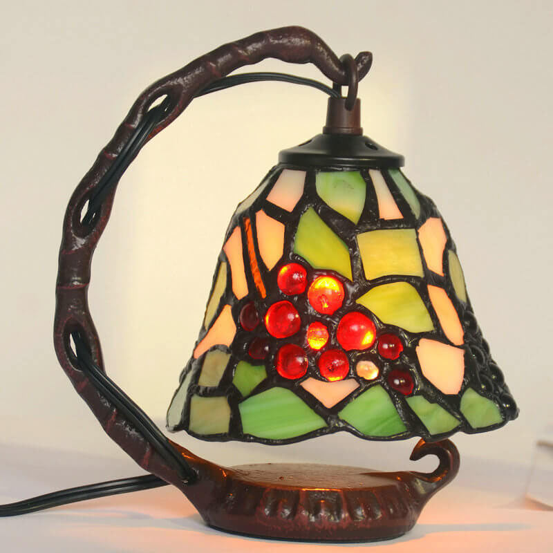 Grape Stained Glass Metal Table Lamp