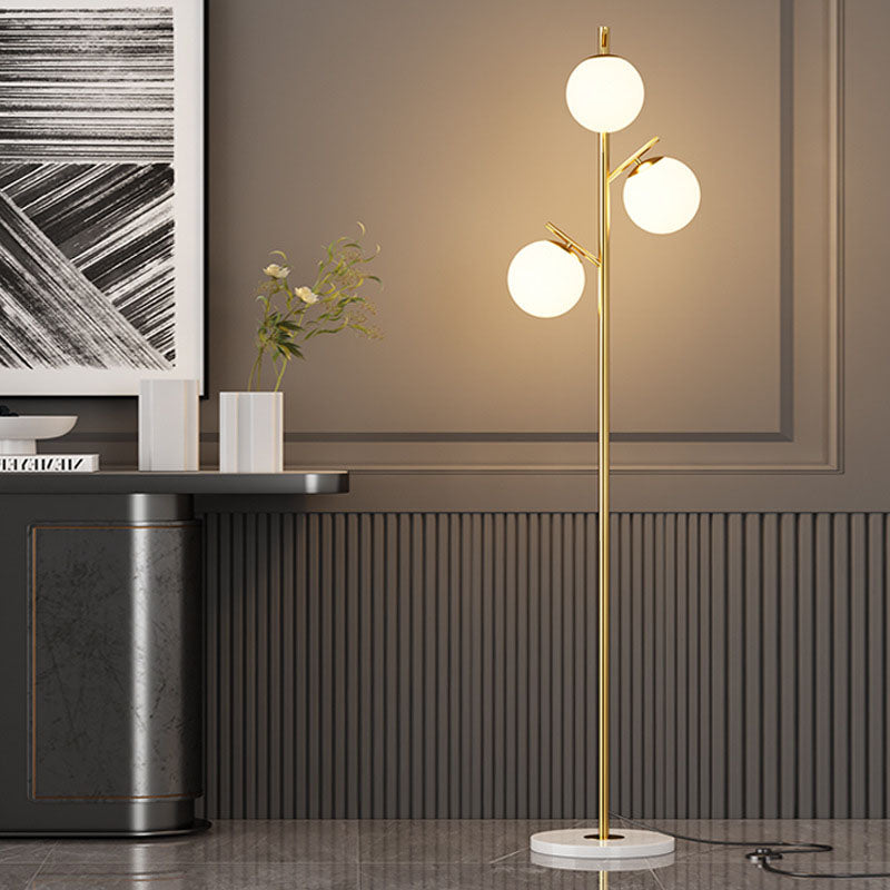 Orb Pillar Metal Marble 3-Light Floor Lamp
