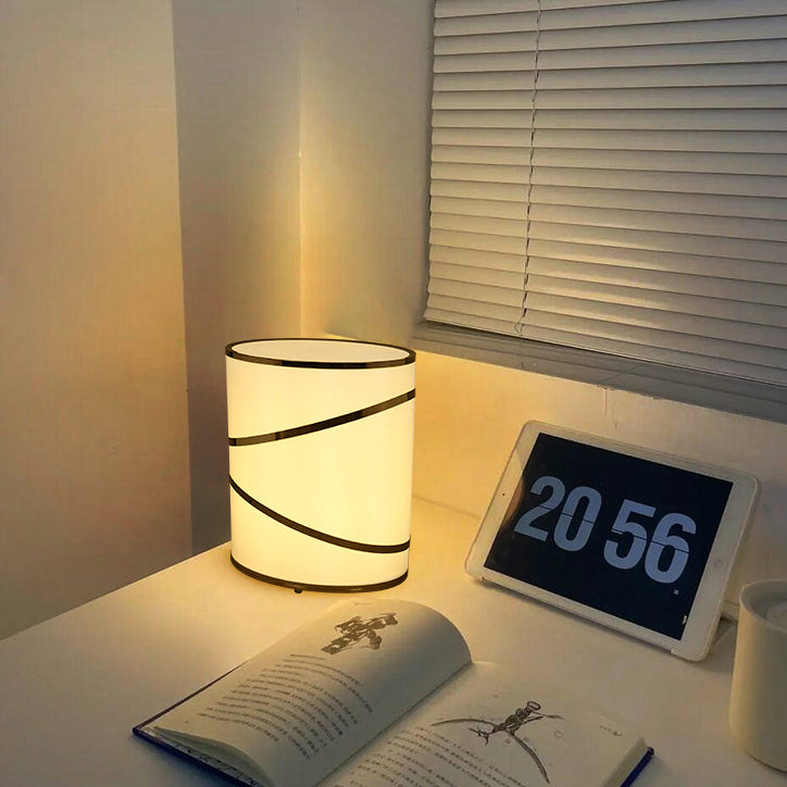 Cylinder Fabric Stainless Steel 3-Light Table Lamp