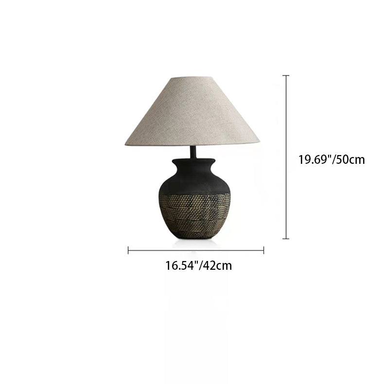 Cone Fabric Round Ceramic Table Lamp