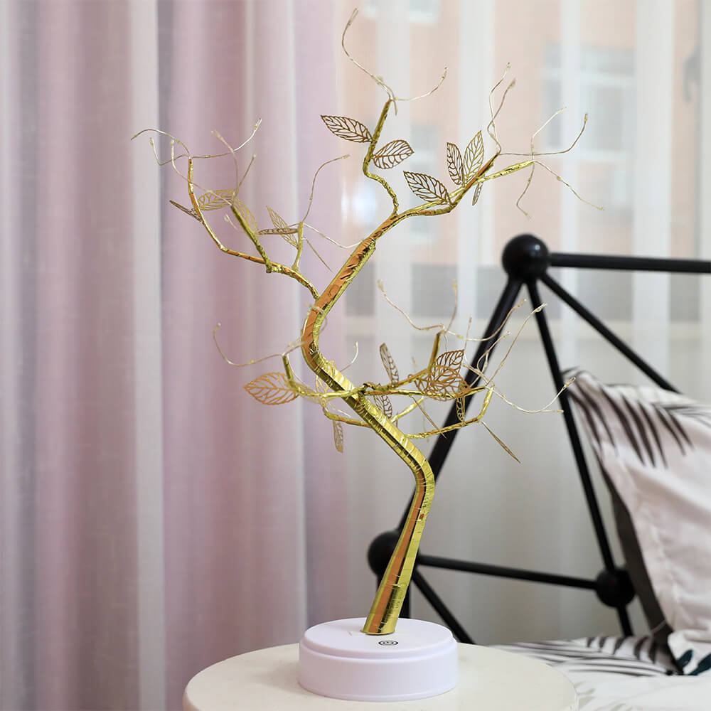 Simulation Gold Leaf Tree Table Lamp