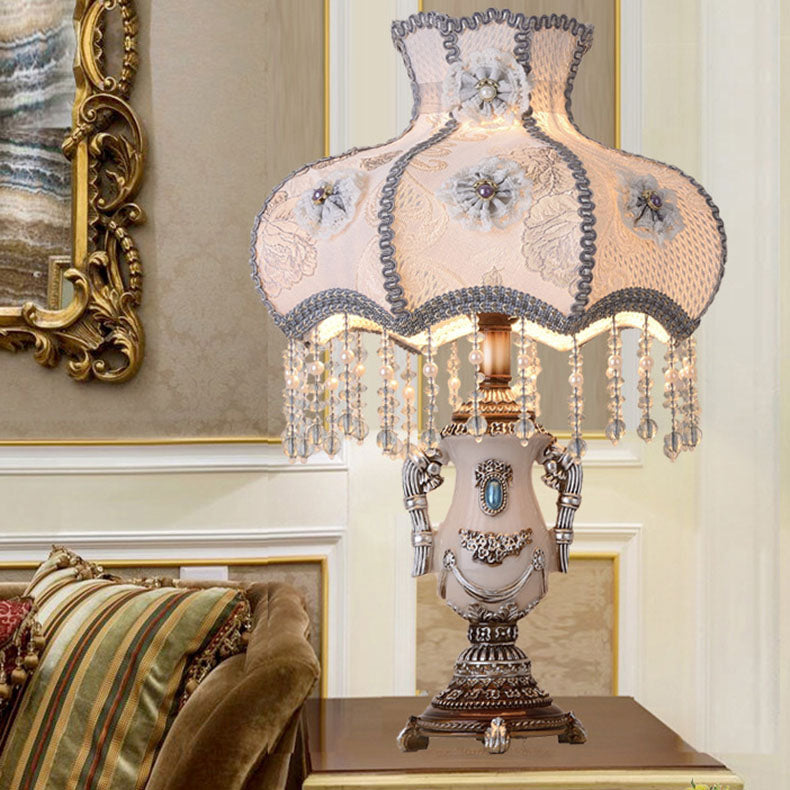 Round Floral Beaded Resin Table Lamp