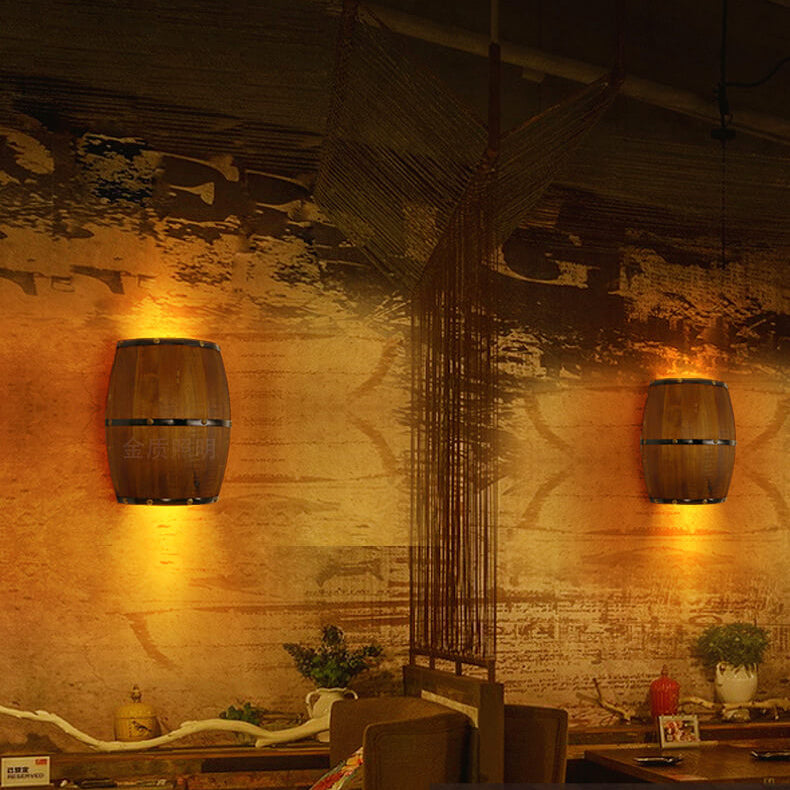 Half Barrel Wood Wall Lamp