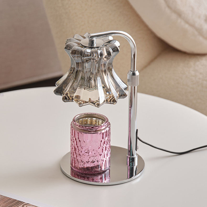Floral Round Iron Glass Table Lamp