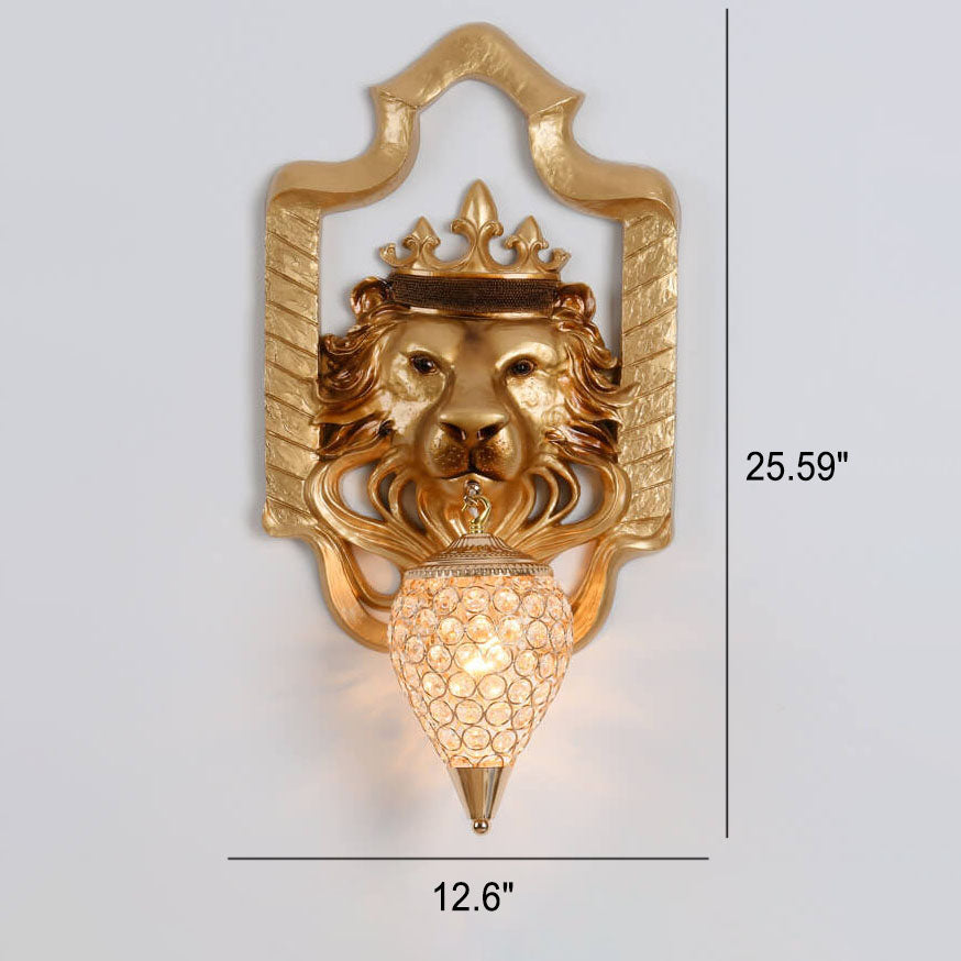 Lion Head Lantern Resin Wall Lamp