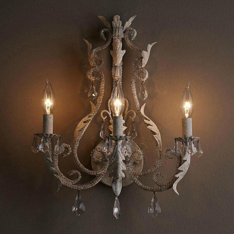 Iron Crystal Hardware 3-Light Wall Lamp