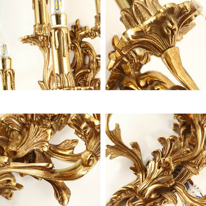 Brass Candle Carved 5-Light Wall Lamp