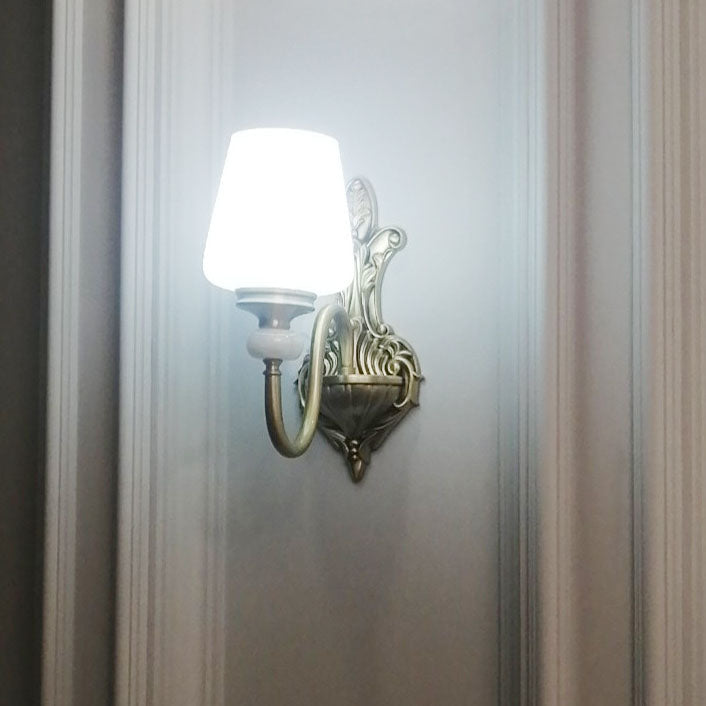 Jade Glass Brass Cone Wall Lamp