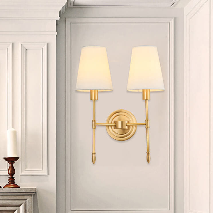 Brass Fabric Glass Straight Wall Lamp