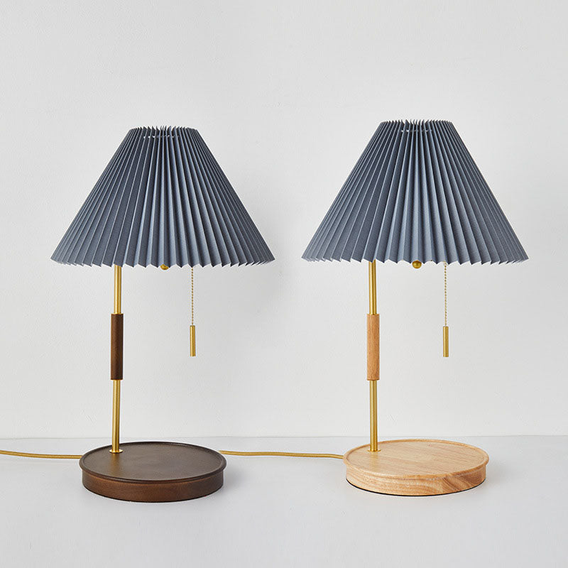 Pleated Umbrella Fabric Wood Table Lamp