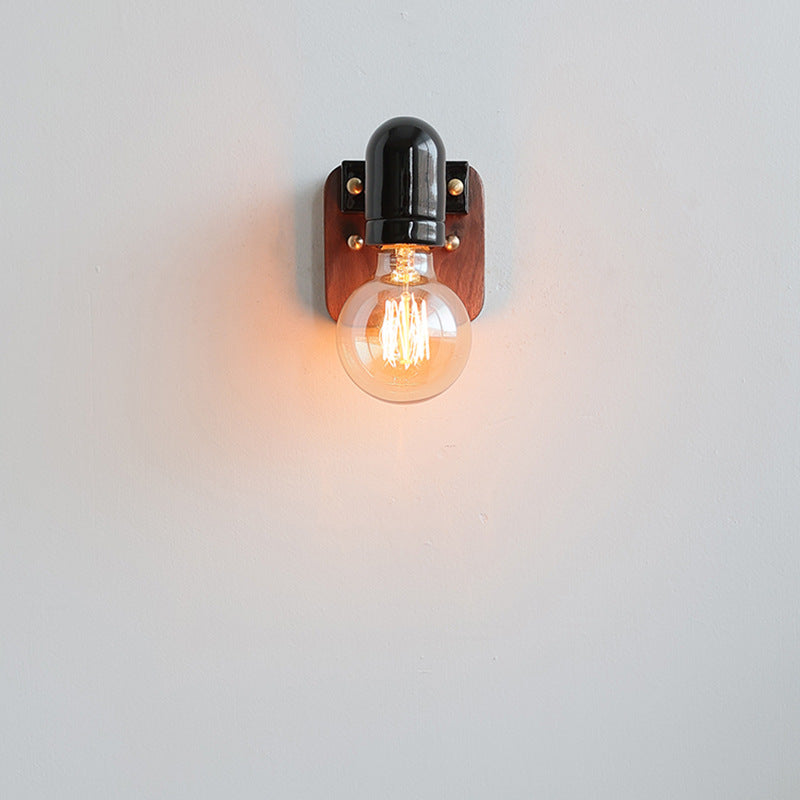 Ceramic Round Glass Wood Wall Lamp
