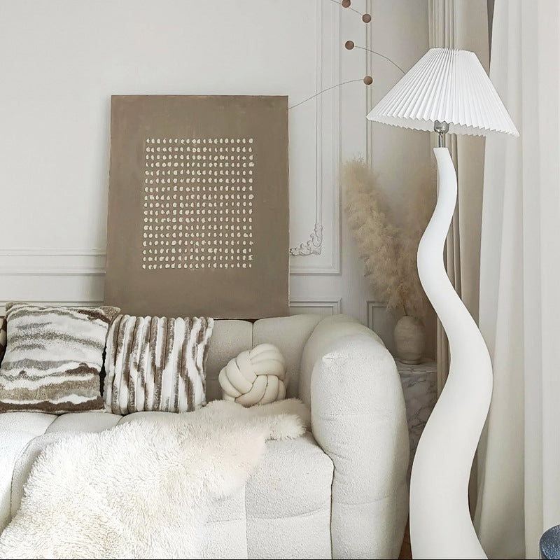 Tapered Waves Resin Fabric Floor Lamp