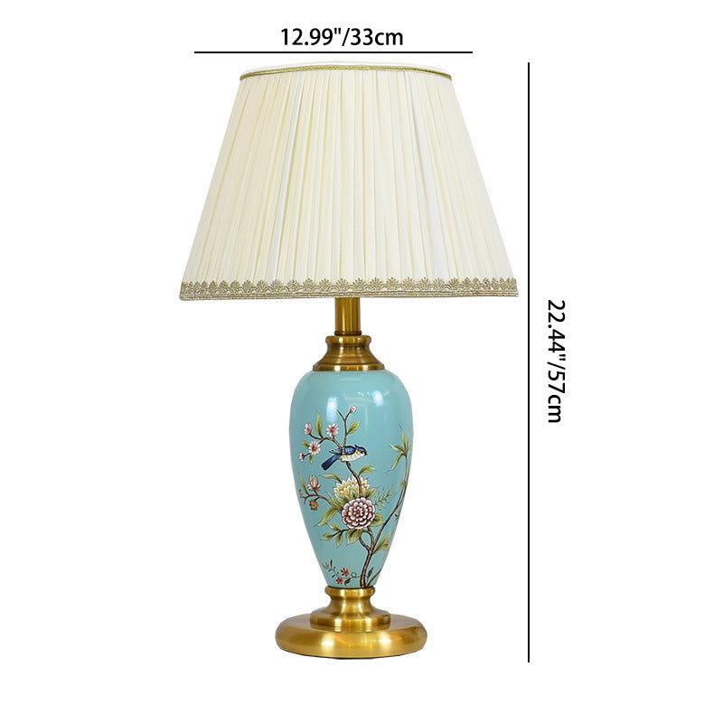 Bird Flower Cylinder Hardware Table Lamp