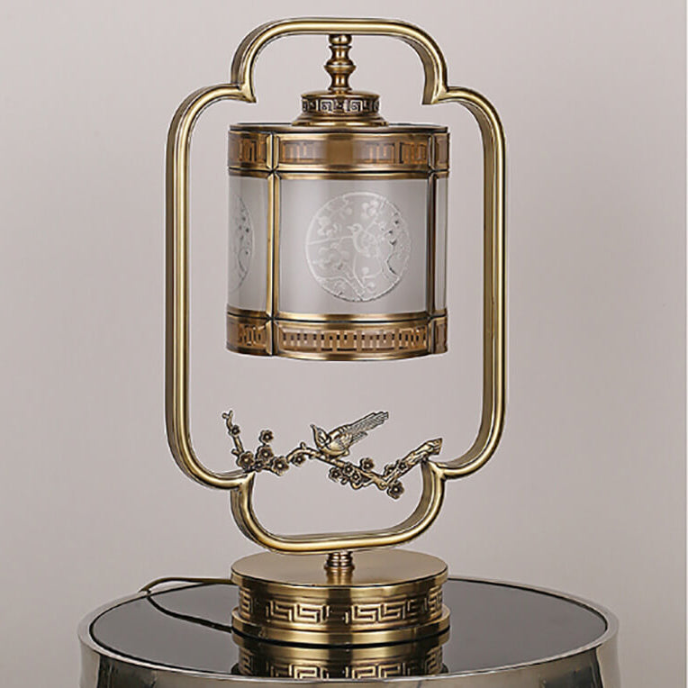 Glass Full Copper Carved Table Lamp