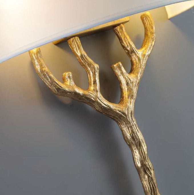 Europe Fabric Brass Branches 2-Light Wall Lamp
