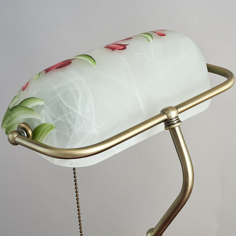 Floral Pattern Glass Wood Table Lamp