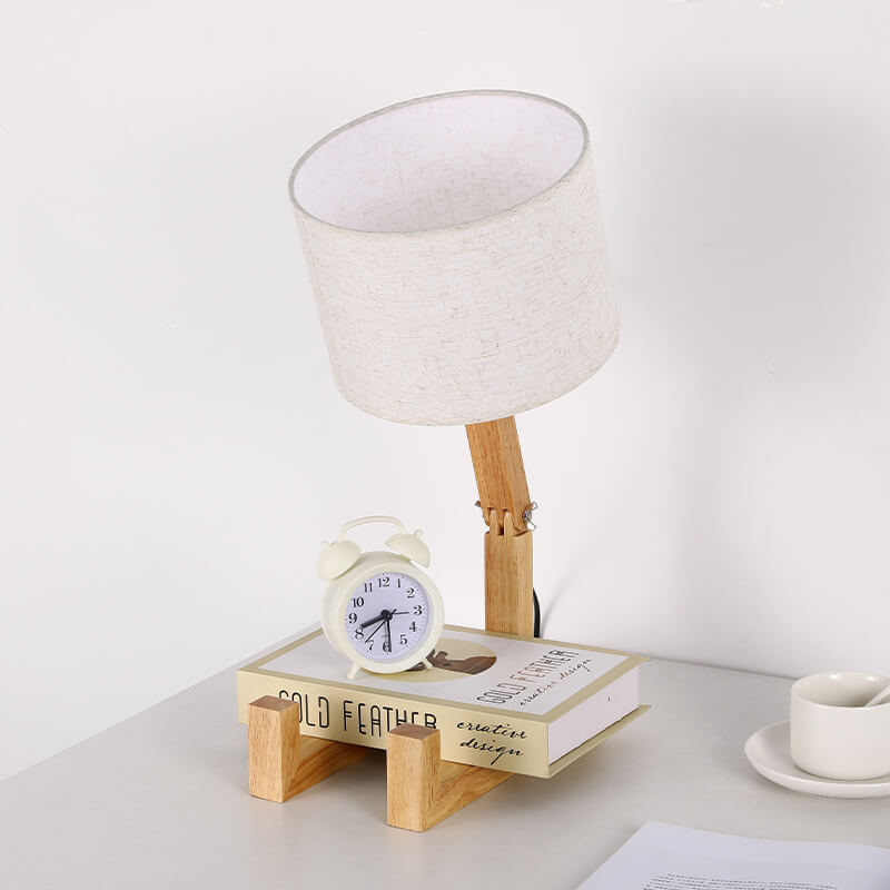 Fabric Solid Wood Robot Table Lamp