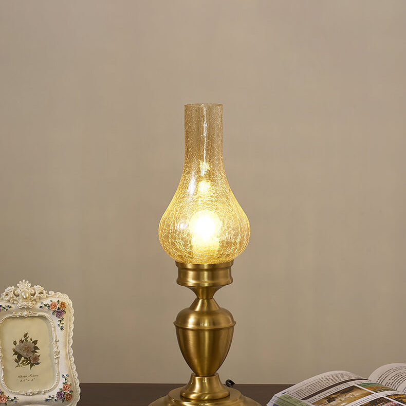 All Brass Wooden Glass Table Lamp