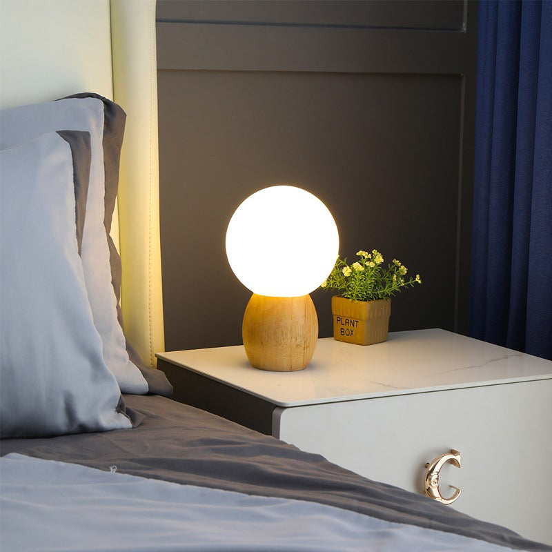 Orb Glass Wood Bedroom Table Lamp