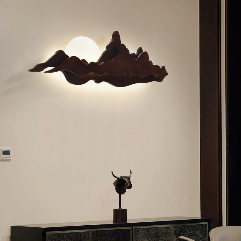 Round Mountain Shaped Wood Wall Lamp
