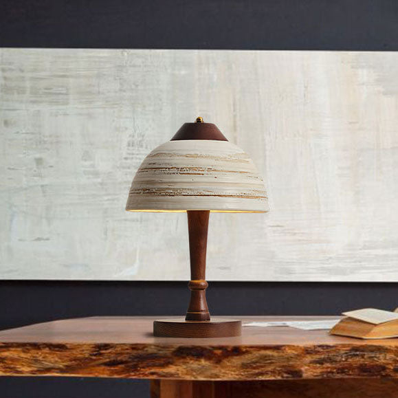 Ceramic Bowl Shape Wood Table Lamp