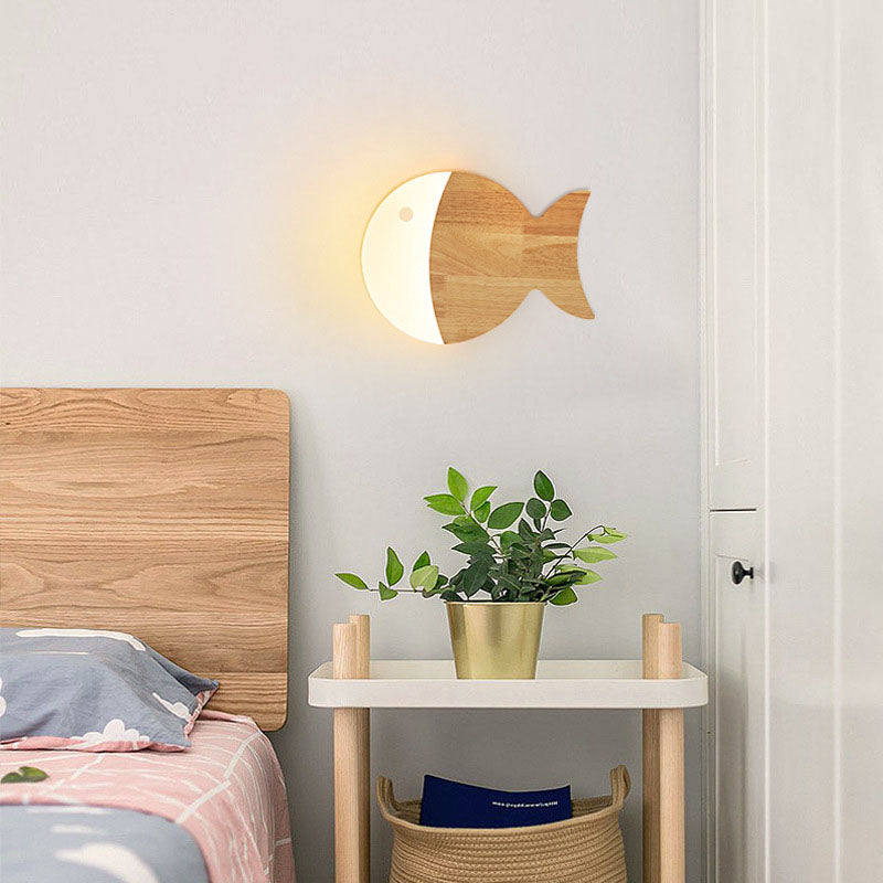 Wood Small Fish Wall Lamp