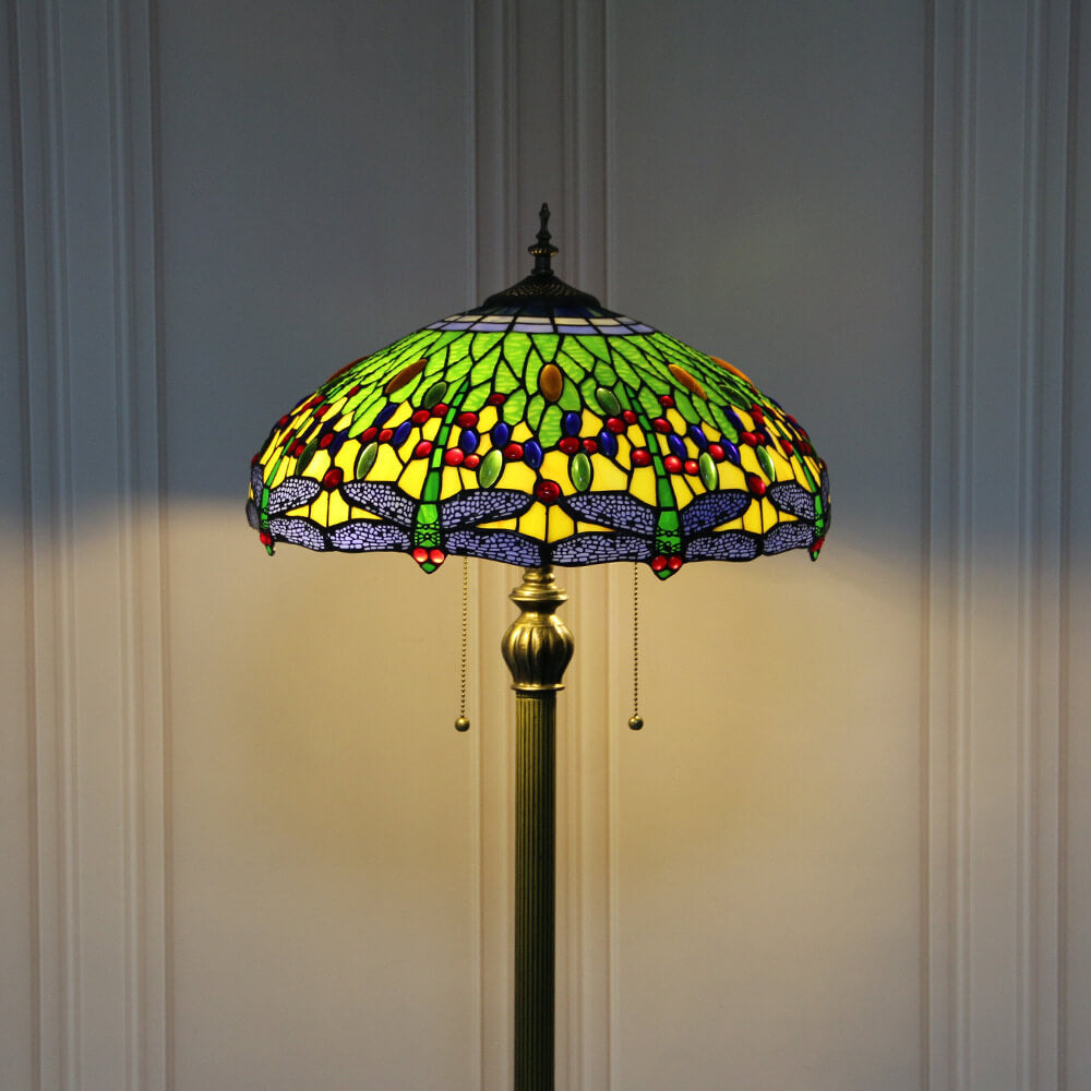 Dragonfly Stained Glass Resin 2-Light Floor Lamp