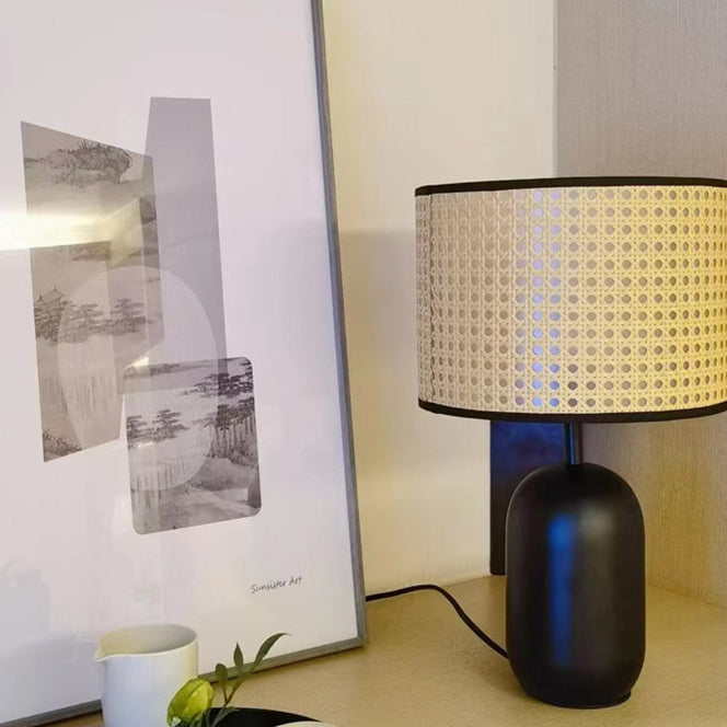 Round Cylinder Rattan Mesh Table Lamp