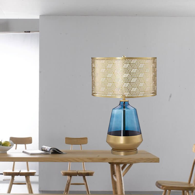 Blue Glass Bottle Metal Table Lamp