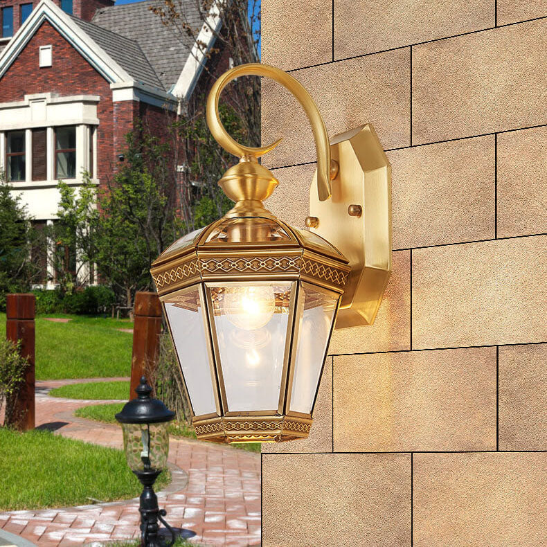 Hexagonal Lantern Copper Glass Outdoor Light