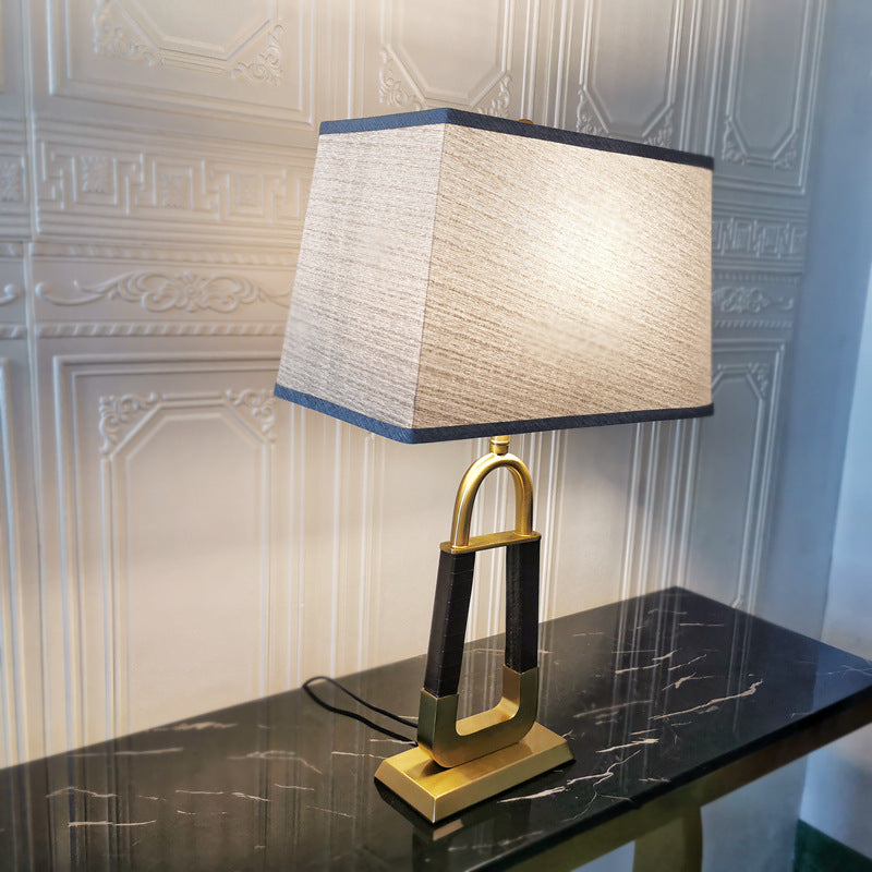 Rectangular Metal Leather Fabric Table Lamp