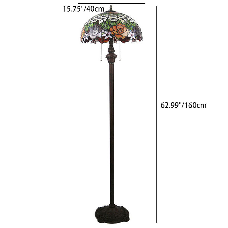 Stained Glass Rose Flower 2-Light Floor Lamp