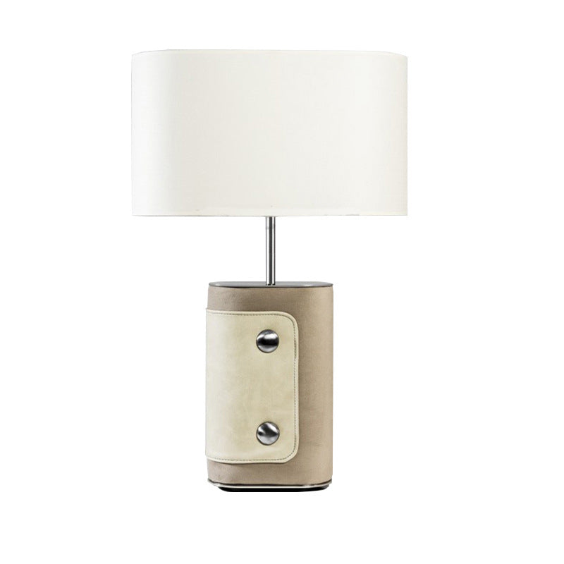 Fabric Cylinder Leather Column Table Lamp
