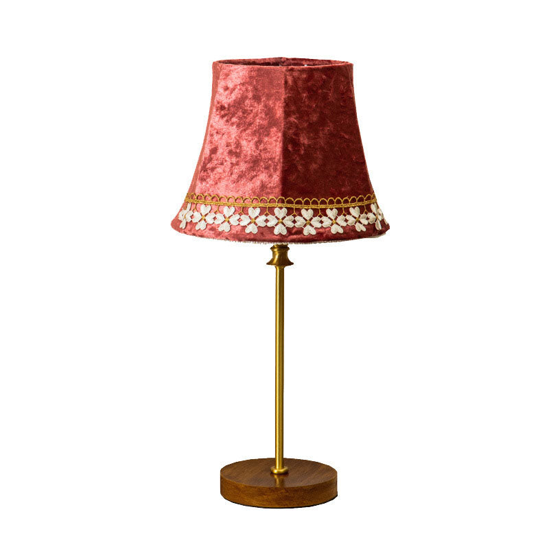 Drum Velvet Copper Wood Table Lamp