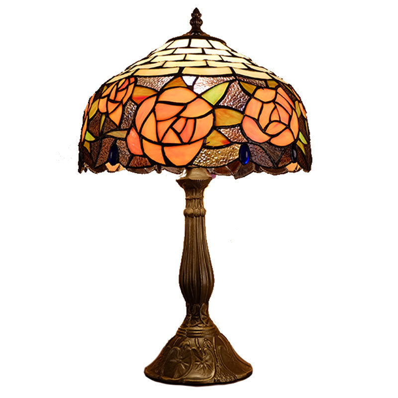 Rose Stained Glass Study Table Lamp