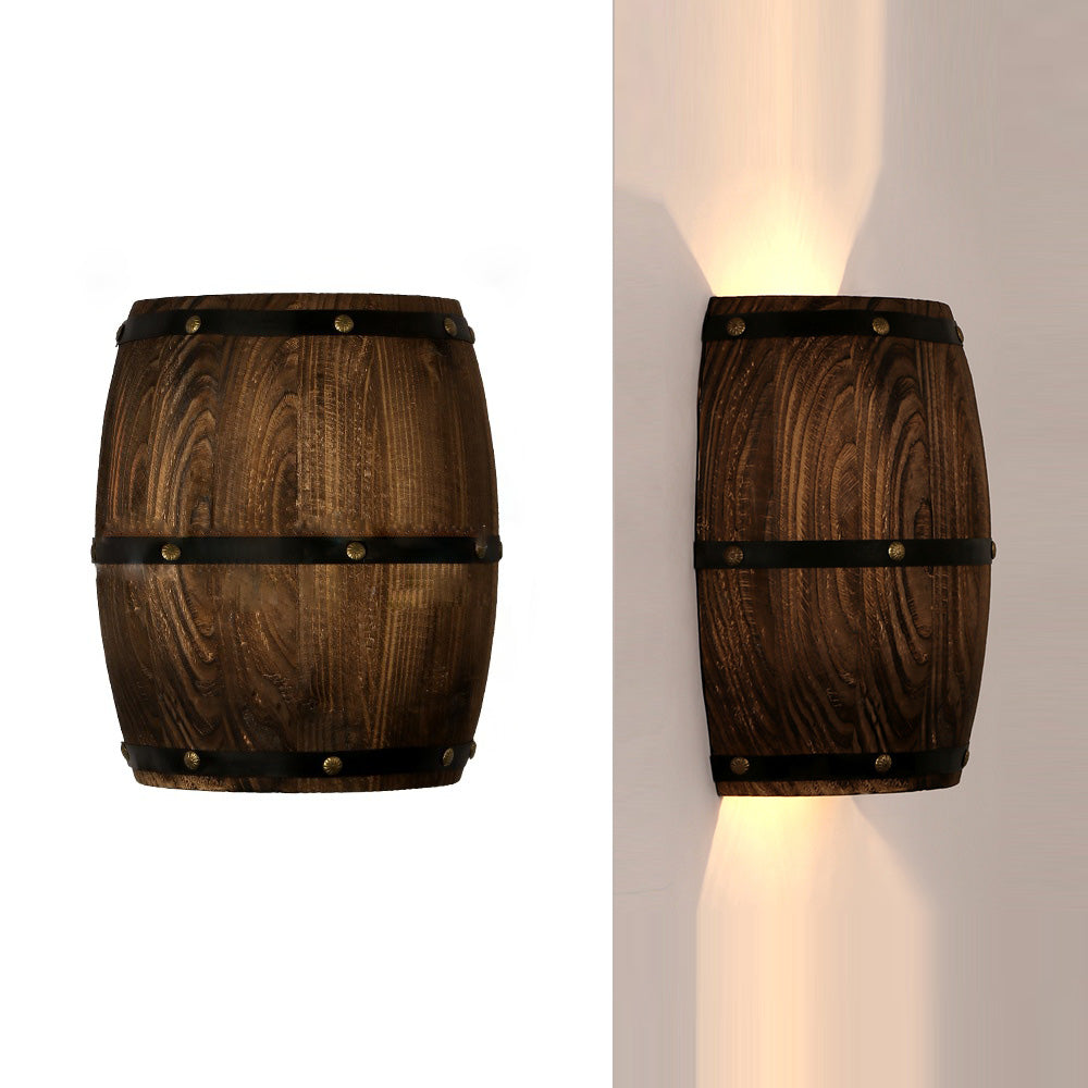 Wood Wine Barrel Design Wall Lamp