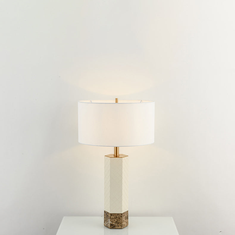 Hexagonal Column Round Marble Table Lamp