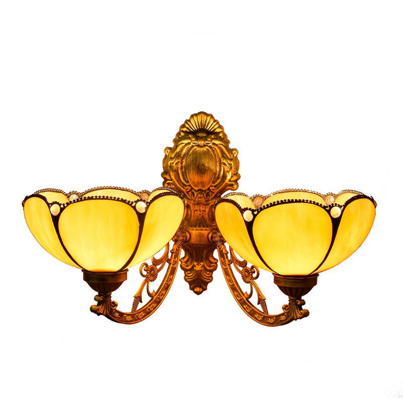 Mediterranean Petal Stained Glass 2-Light Wall Lamp