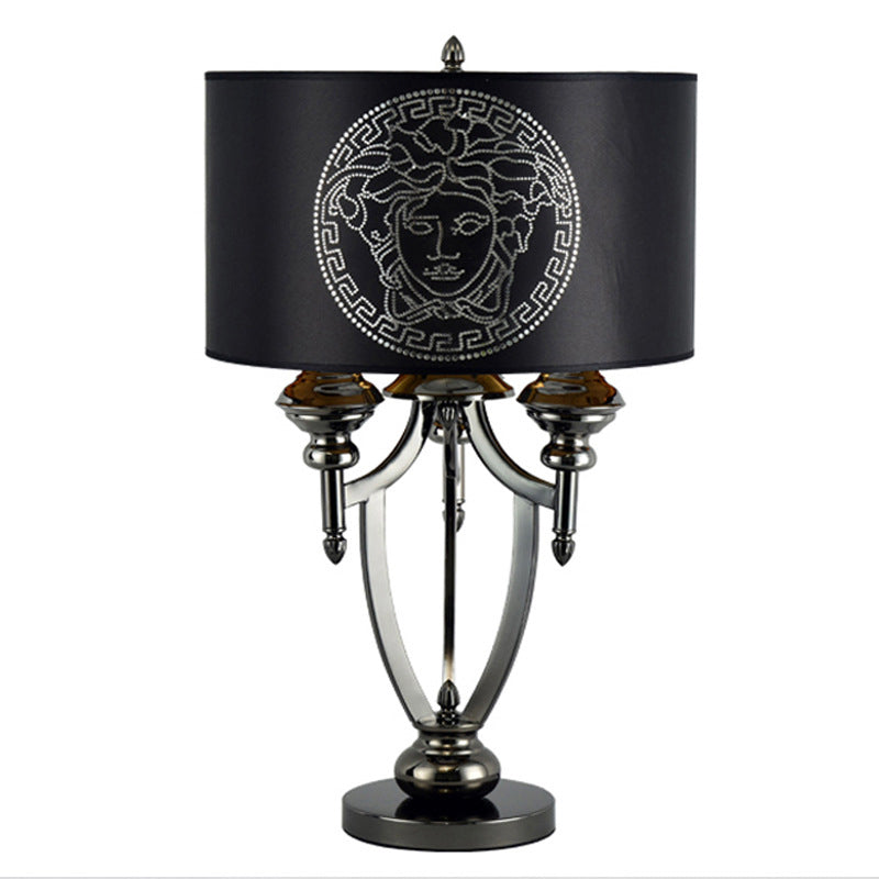 Fabric Iron Marble Cylinder 3-Light Table Lamp