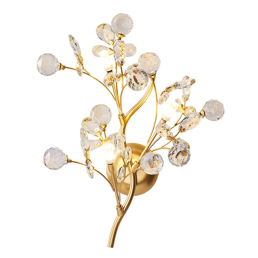 Crystal Floral Branch Iron 3-Light Wall Lamp