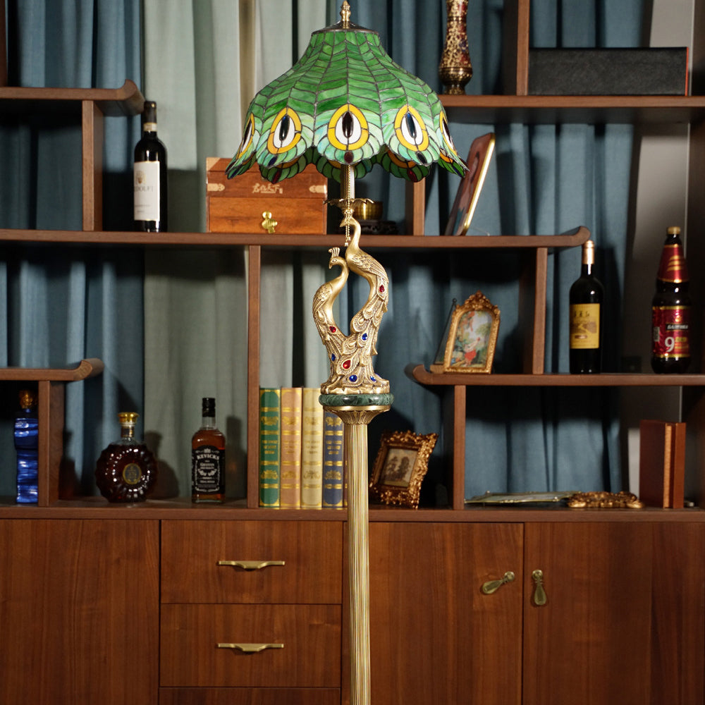 Peacock Glass Copper Bedroom 2-Light Floor Lamp