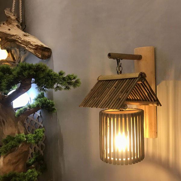 Bamboo Weaving Cylinder Wall Lamp