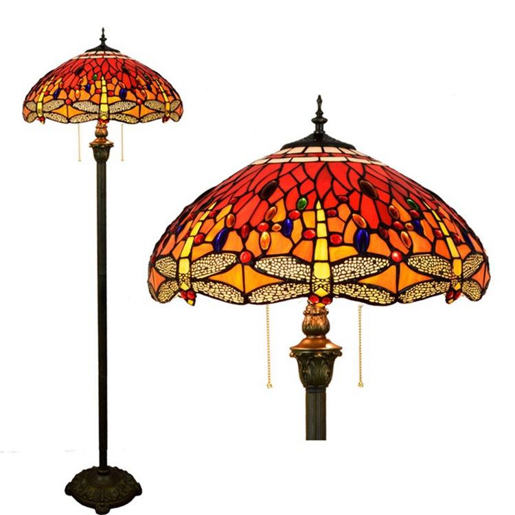 Vintage Tiffany Stained Glass 2-Light Floor Lamp