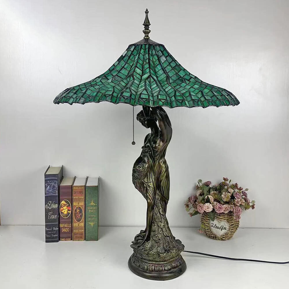 Umbrella Goddess Copper Stained 3-Light Table Lamp