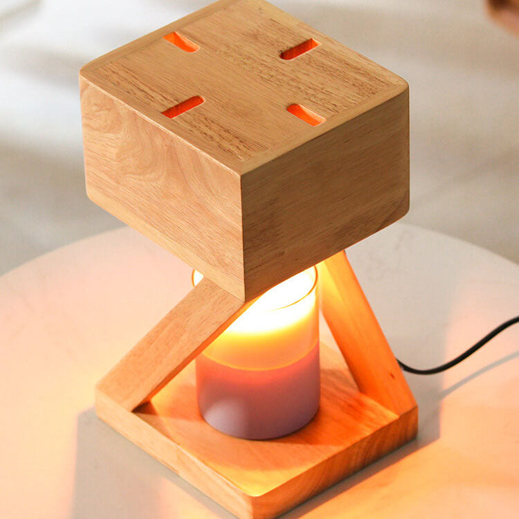 Solid Wood Geometric Hollow Table Lamp