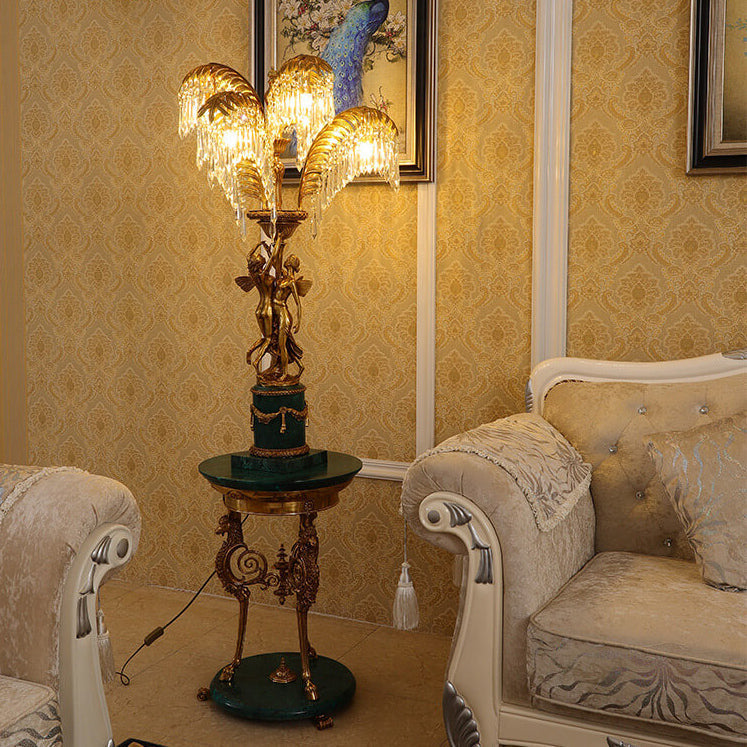 Brass Crystal Tree Angel 6-Light Table Lamp
