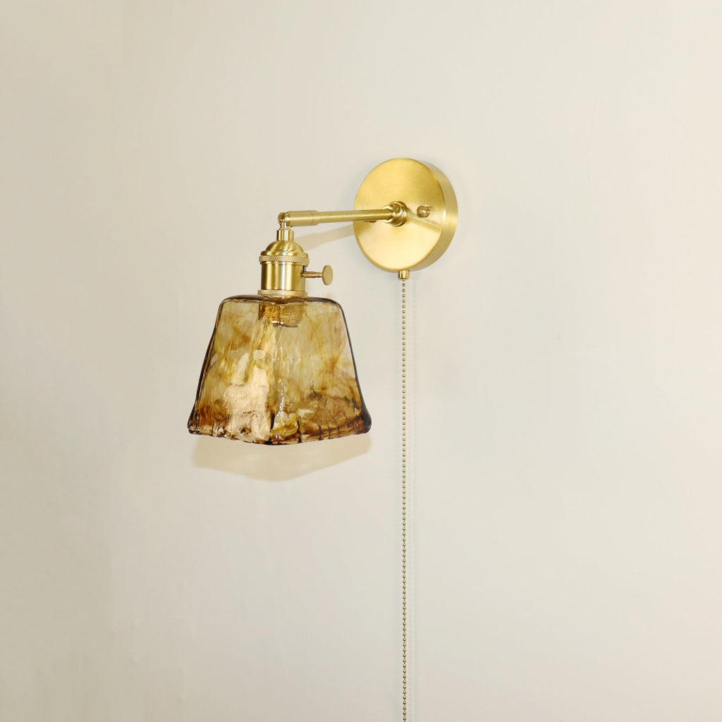 Brass Amber Square Glass Wall Lamp