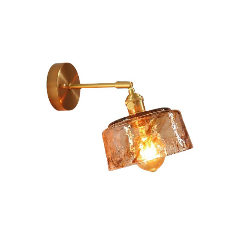 Eclectic Amber Glass Brass Wall Lamp