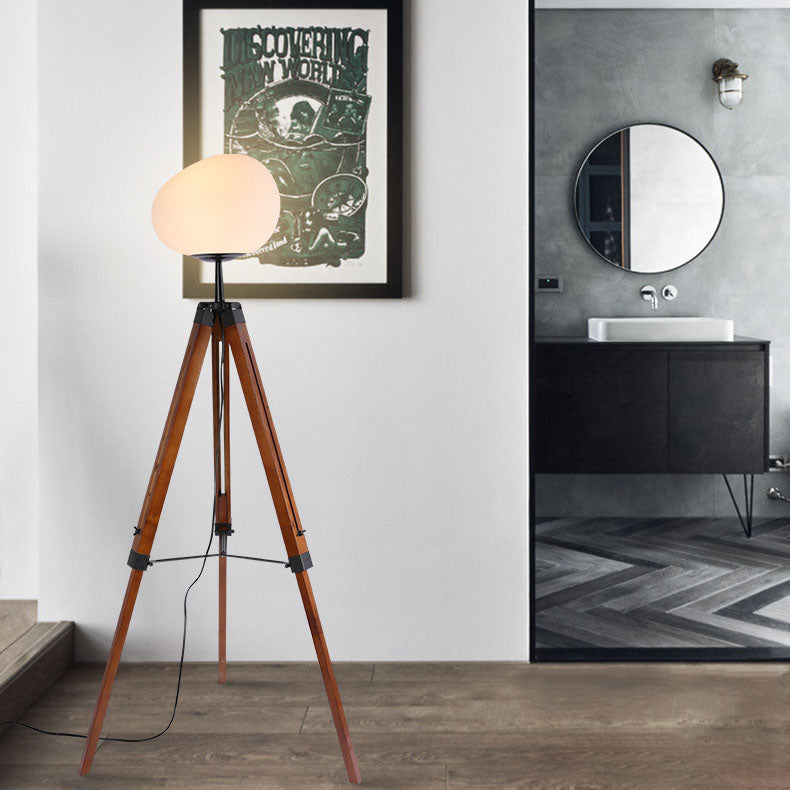 PE Round Wood Tripod Floor Lamp
