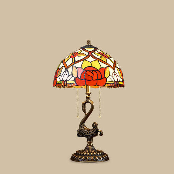Stained Glass Swan Copper 2-Light Table Lamp